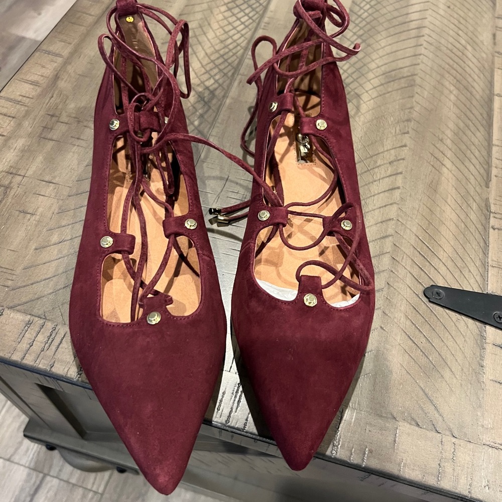 Burgundy lace flats
